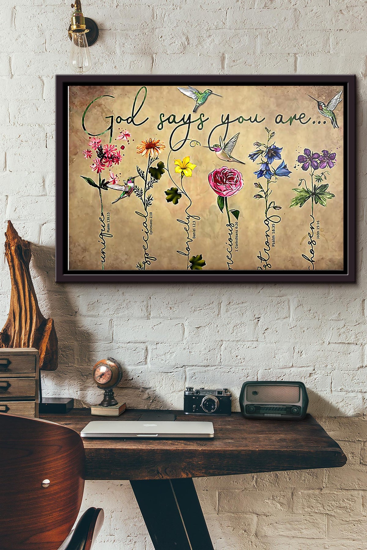 Flowers God Says You Are Unique Special Lovely Poster n Framed Matte Canvas