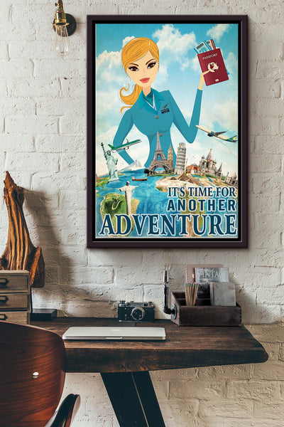 Its Time For Another Aventure Poster - Aviation Wall Art Canvas - Gift For Flight Attendants Female Traveling Lover Pilot Framed Matte Canvas Framed Prints, Canvas