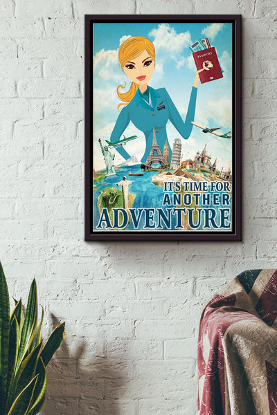 Its Time For Another Aventure Poster - Aviation Wall Art Canvas - Gift For Flight Attendants Female Traveling Lover Pilot Framed Matte Canvas Framed Prints, Canvas