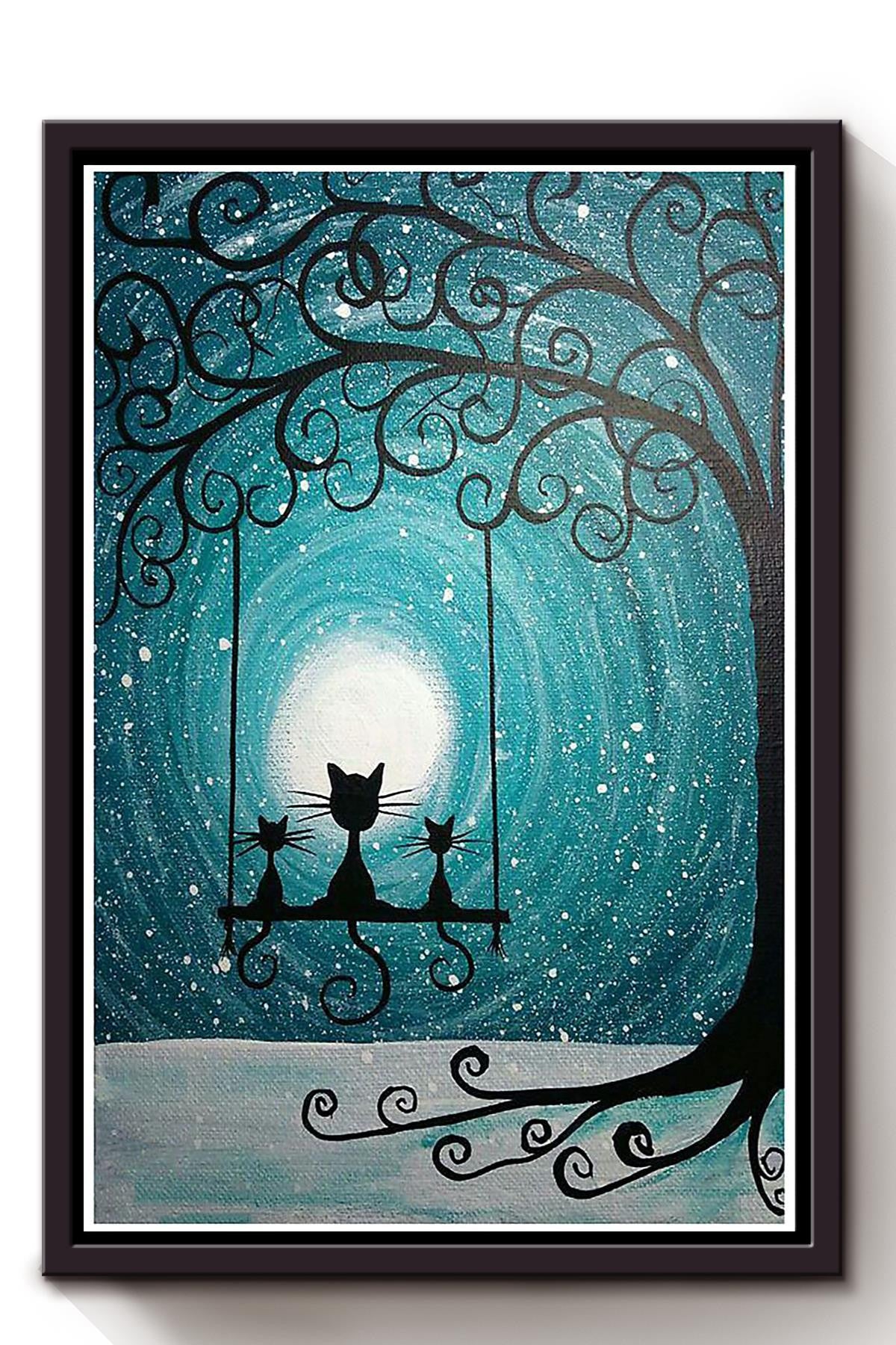 Black Cat Animal Wall Art Gift For Cat Lover International Cat Day Kitten Foster Home Decor Framed Canvas Framed Prints, Canvas