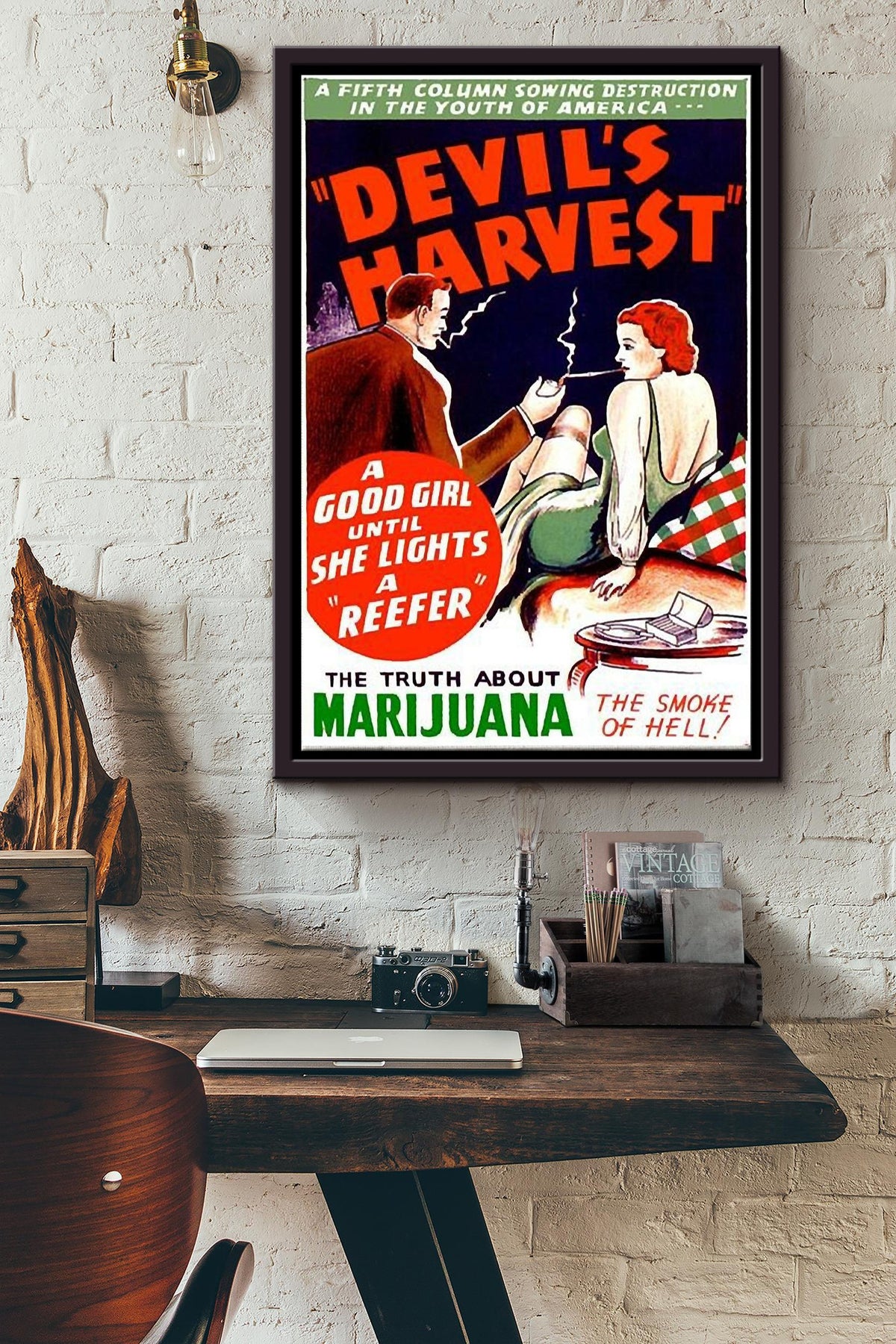 Devil Harvest A Good Girl Until She lights a reefer Poster Framed Matte Canvas