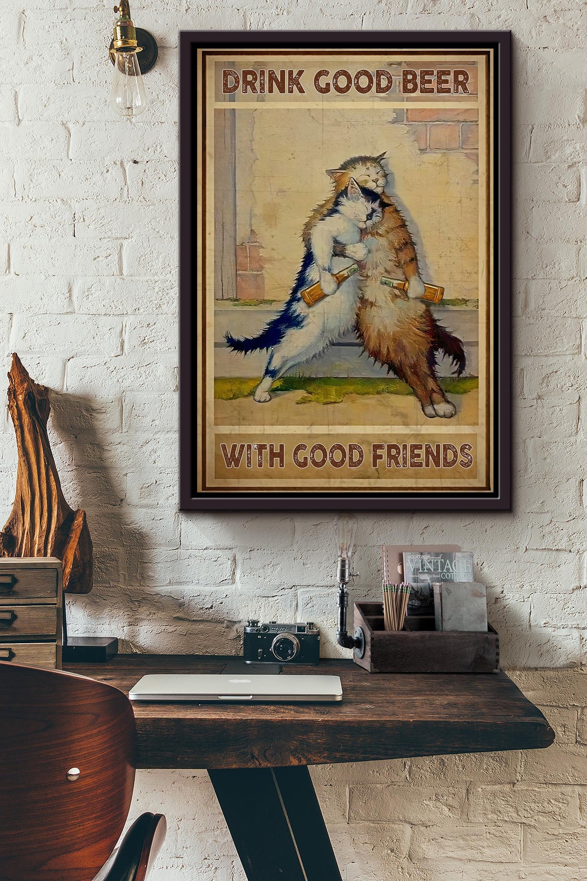 Drink Good Beer With Good Friends Gift For Bff Home Decor Housewarming Framed Canvas