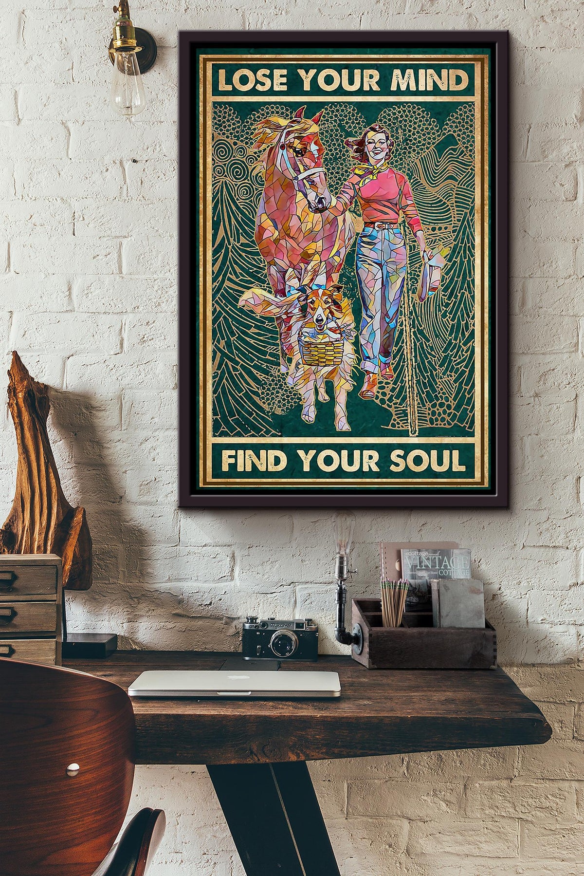 Cowgirl Lose Your Mind Find Your Soul Poster Horse Riding Wall Art Cowgirl Cowboy Gift Framed Canvas Framed Prints, Canvas