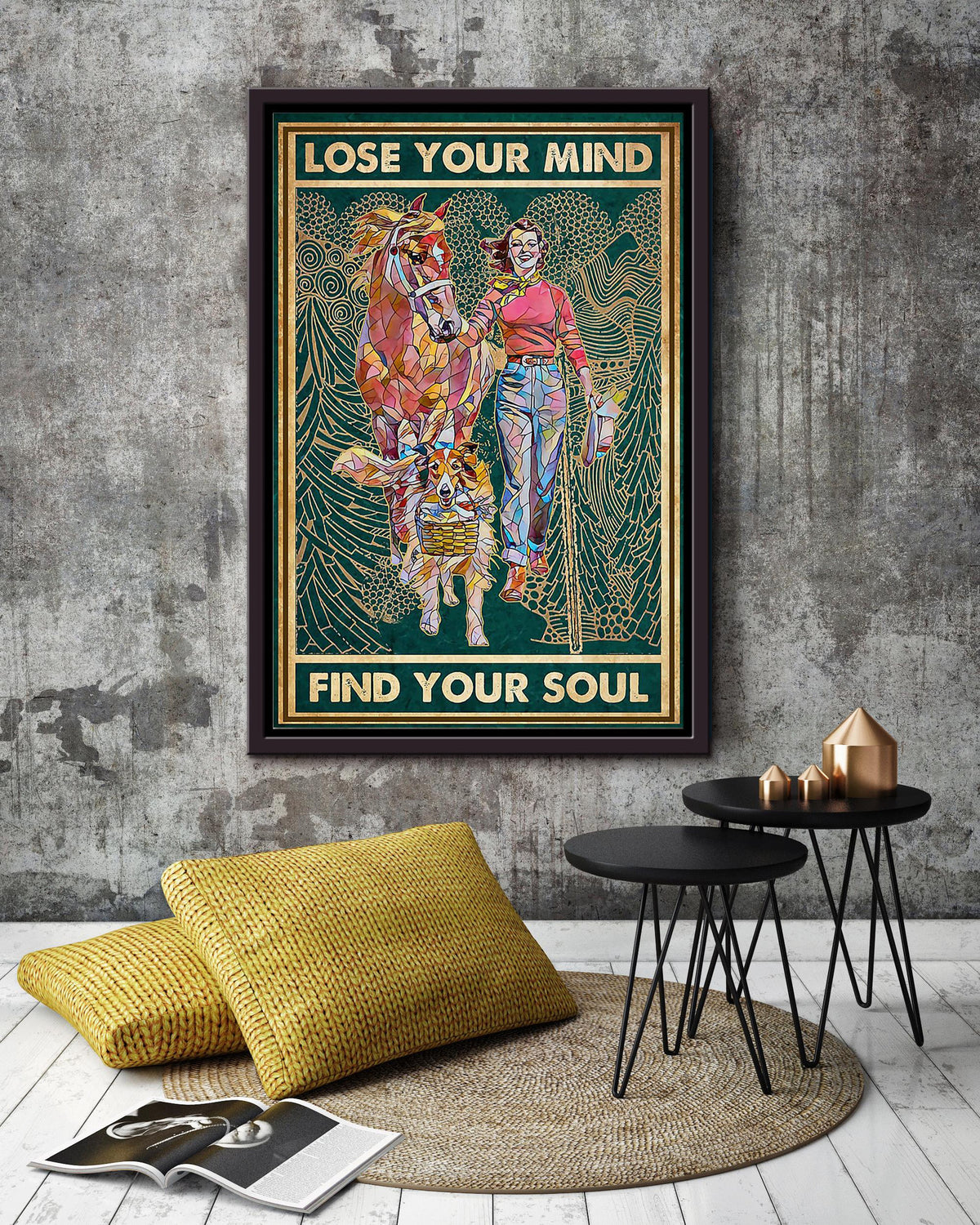 Cowgirl Lose Your Mind Find Your Soul Poster Horse Riding Wall Art Cowgirl Cowboy Gift Framed Canvas Framed Prints, Canvas