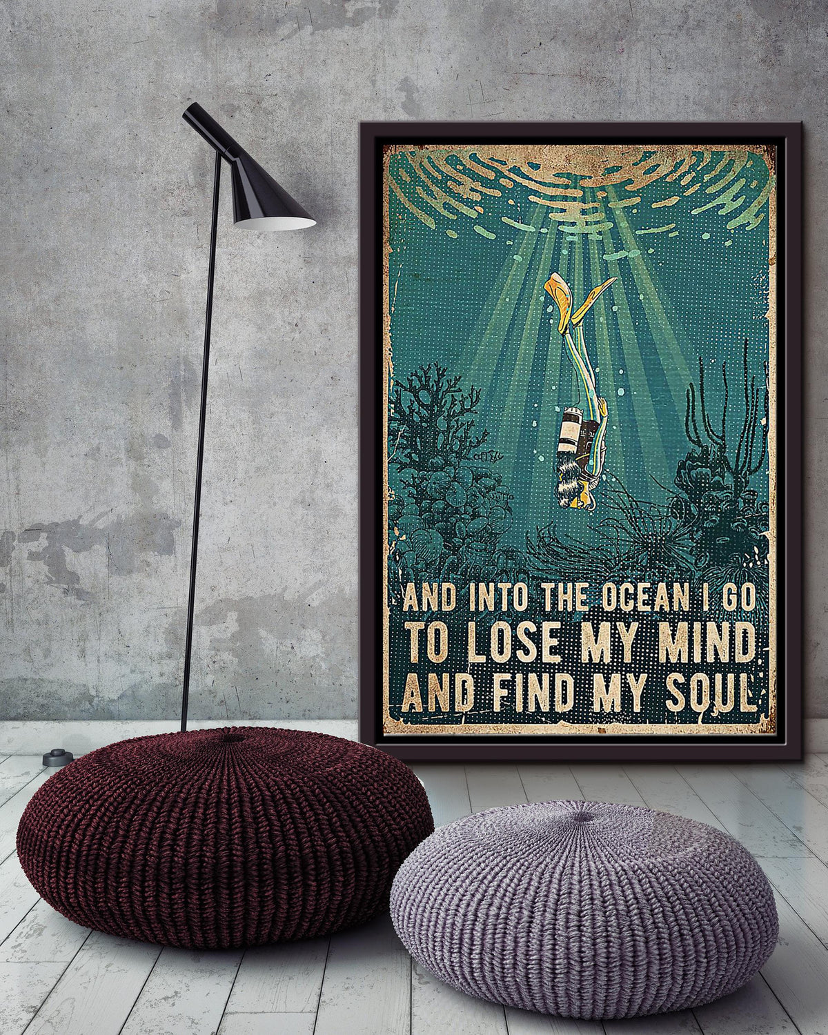 Into Ocean I Go To Lose My Mind Find My Soul Inspiration Wall Art Gift For Scuba Diving Lover Framed Canvas Framed Prints, Canvas