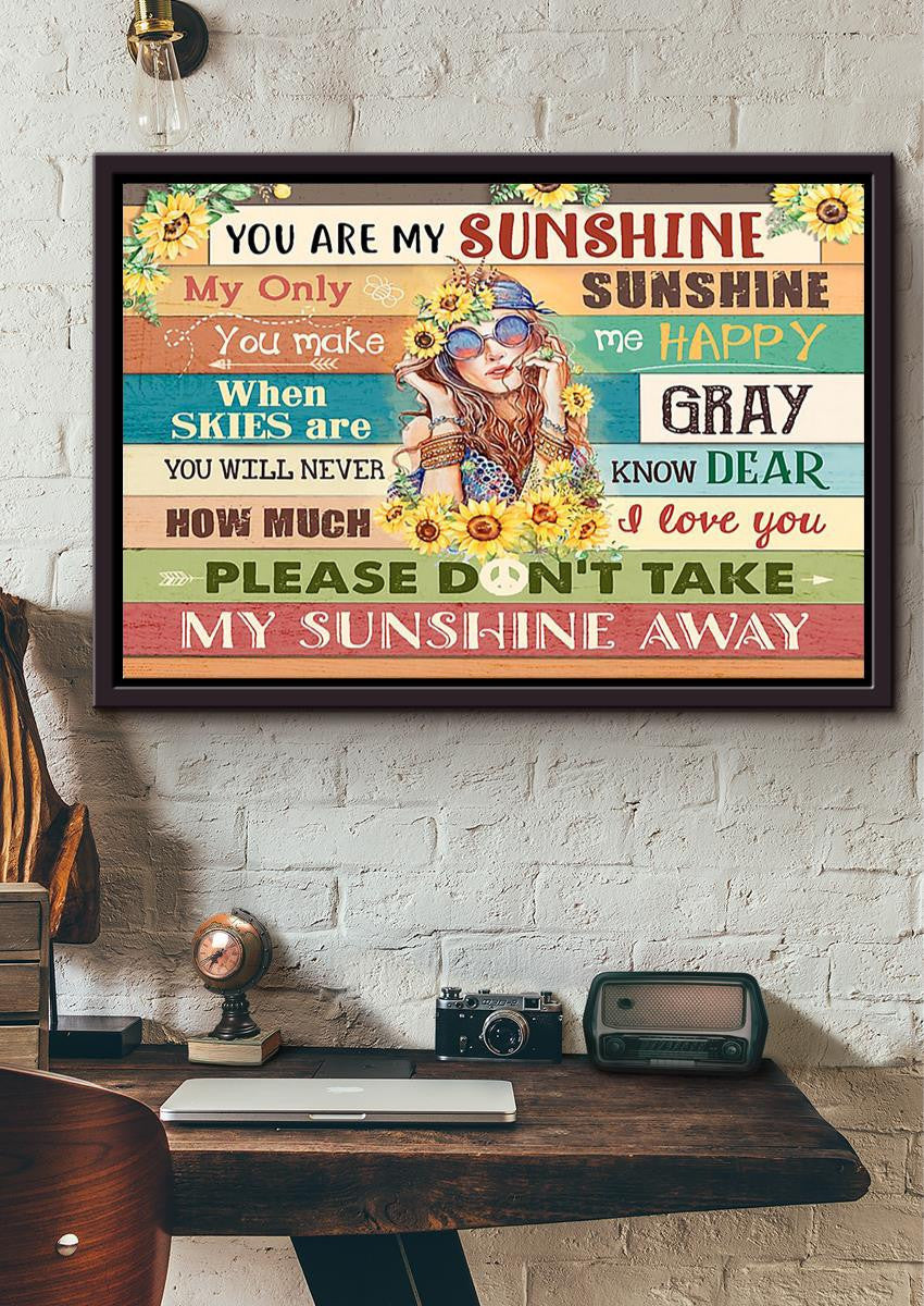 Hippie Girl You Are My Sunshine Lyrics Song Wooden Wall Art For Home Decor Housewarming Framed Prints, Canvas