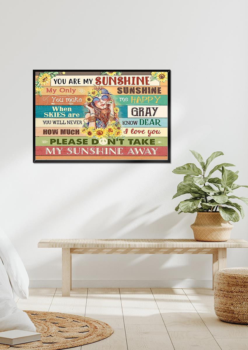 Hippie Girl You Are My Sunshine Lyrics Song Wooden Wall Art For Home Decor Housewarming Framed Prints, Canvas