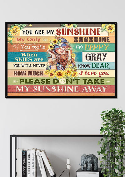 Hippie Girl You Are My Sunshine Lyrics Song Wooden Wall Art For Home Decor Housewarming Framed Prints, Canvas