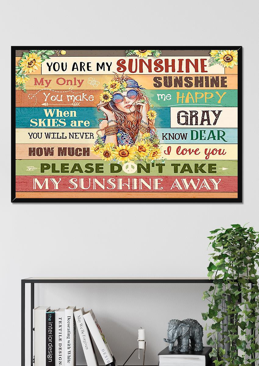 Hippie Girl You Are My Sunshine Lyrics Song Wooden Wall Art For Home Decor Housewarming Framed Prints, Canvas