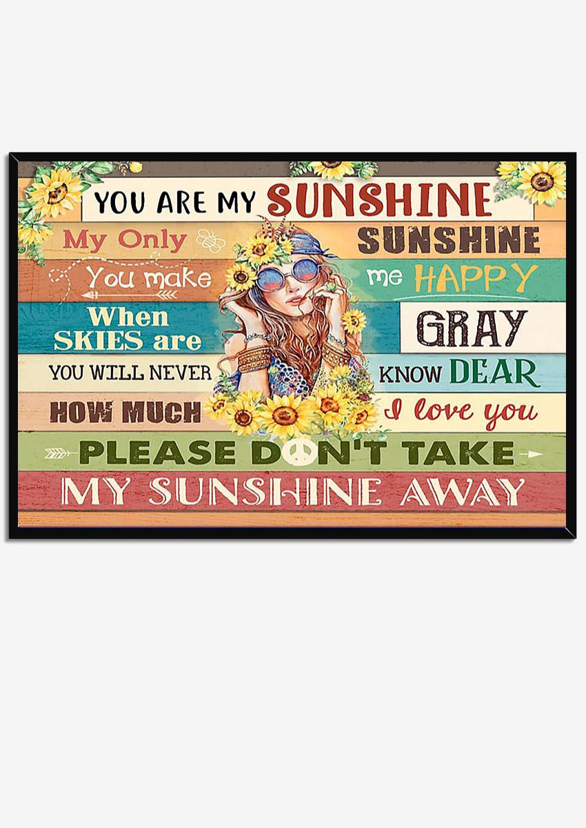 Hippie Girl You Are My Sunshine Lyrics Song Wooden Wall Art For Home Decor Housewarming Framed Prints, Canvas