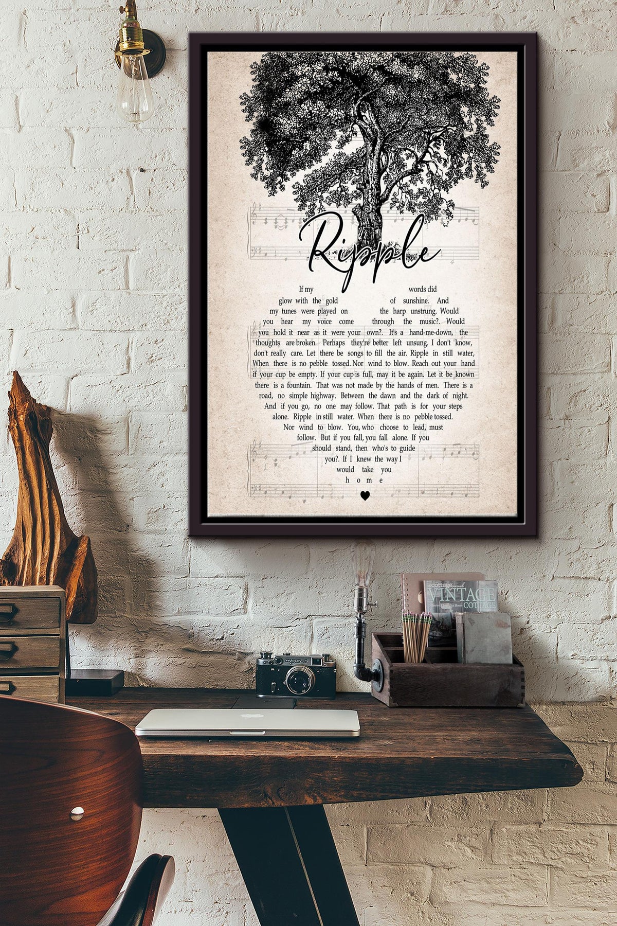 Grateful Dead Ripple Lyric Heart Shape Poster Framed Matte Canvas