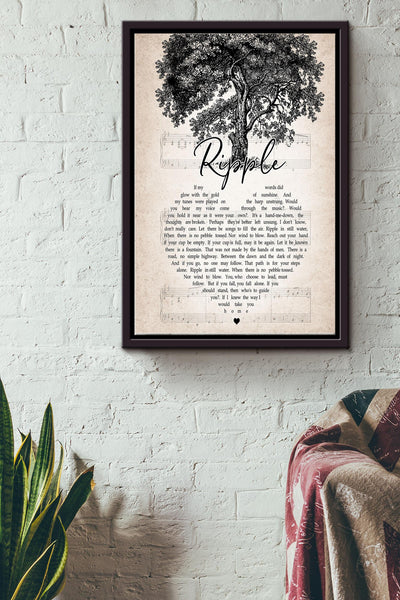 Grateful Dead Ripple Lyric Heart Shape Poster Framed Matte Canvas