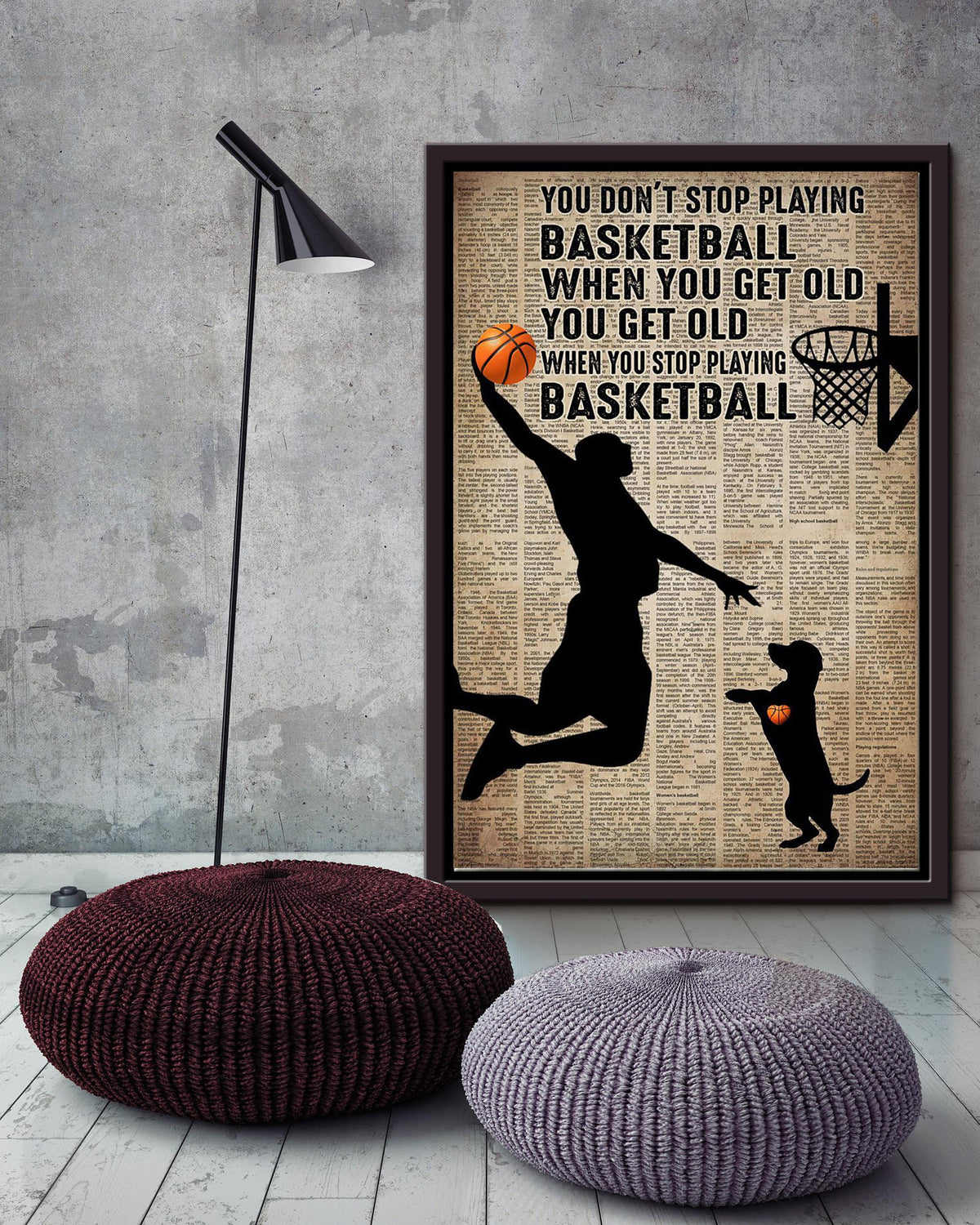 Man With Dog You Get Old When You Stop Playing Basketball Dog Wall Art For Home Decor Dog Lover Vasketball Player Gift Framed Matte Canvas Framed Prints, Canvas