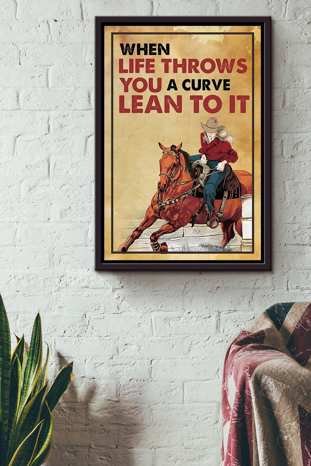 Cowgirl When Life Throws You Running Horse Wall Art Gift For Horse Lover Horseback Rider Cowboy Framed Canvas Framed Prints, Canvas