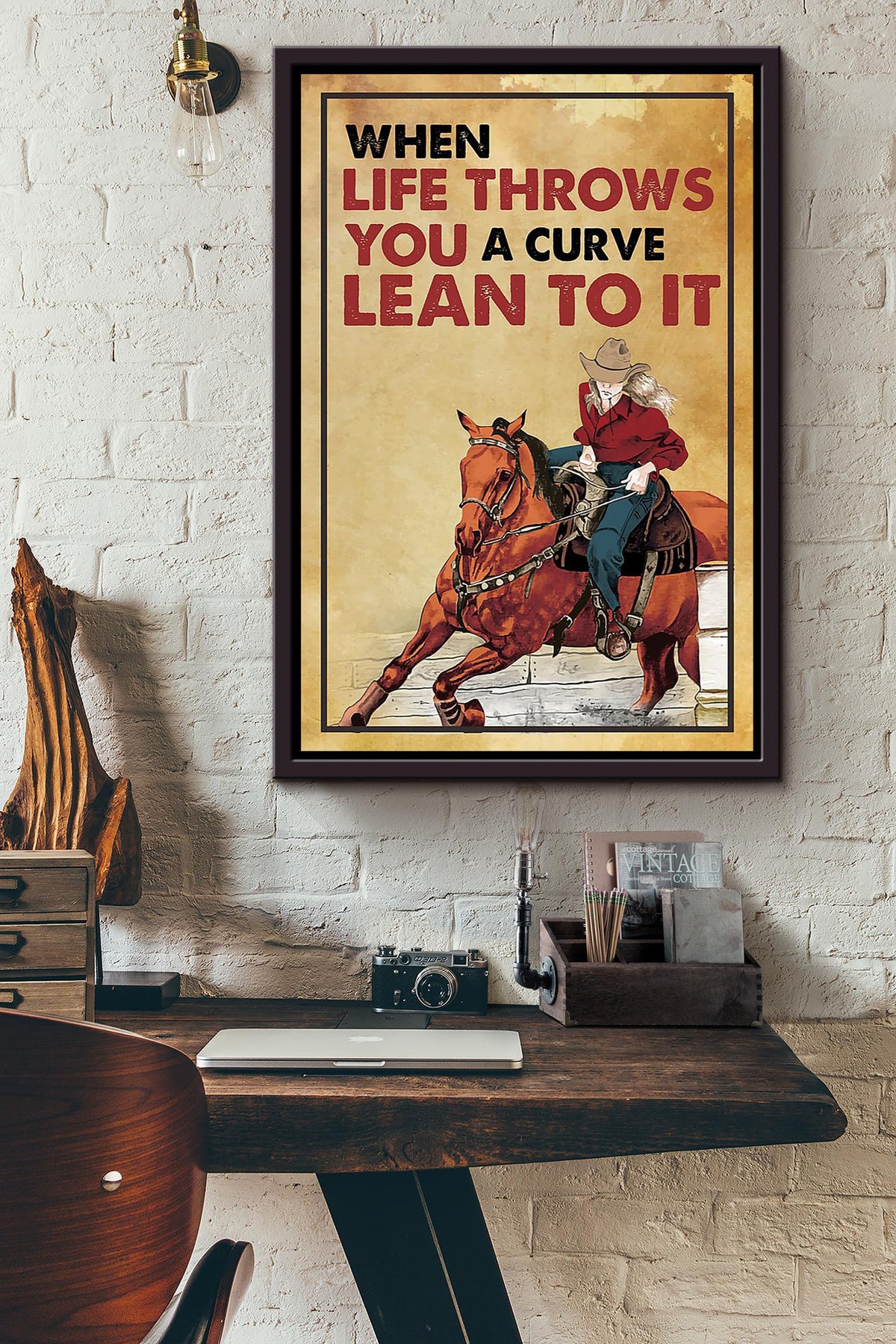 Cowgirl When Life Throws You Running Horse Wall Art Gift For Horse Lover Horseback Rider Cowboy Framed Canvas Framed Prints, Canvas