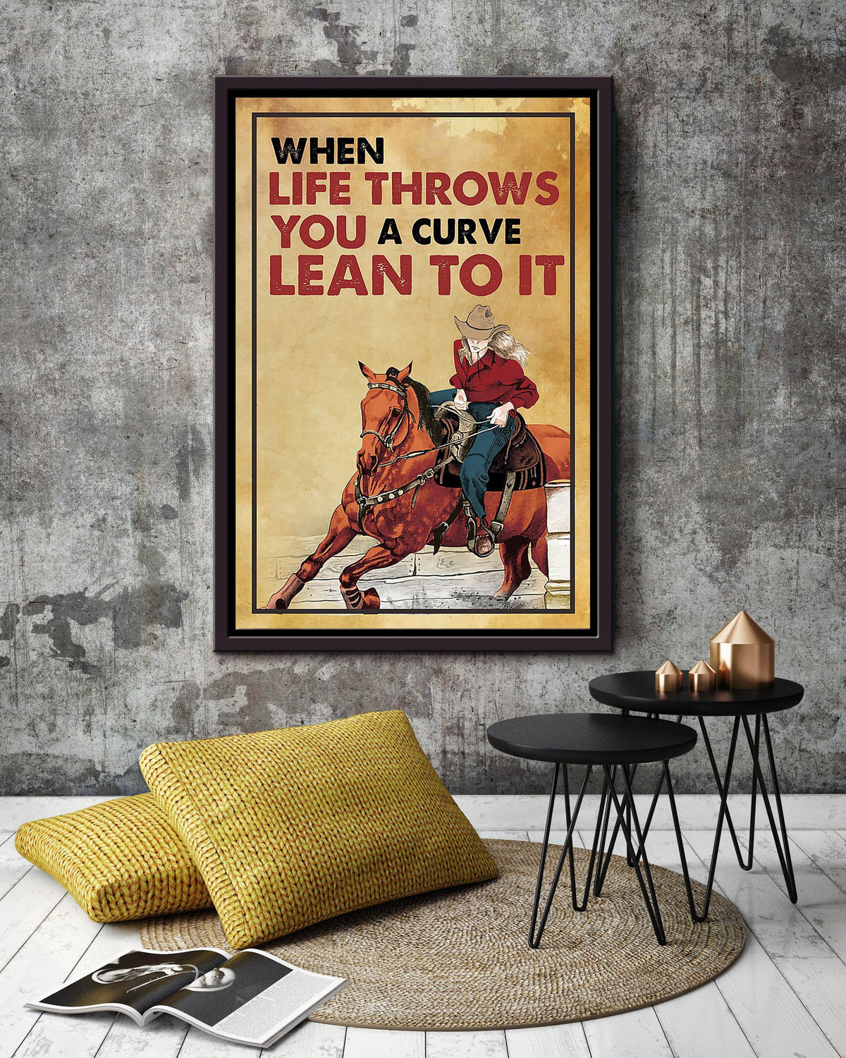 Cowgirl When Life Throws You Running Horse Wall Art Gift For Horse Lover Horseback Rider Cowboy Framed Canvas Framed Prints, Canvas