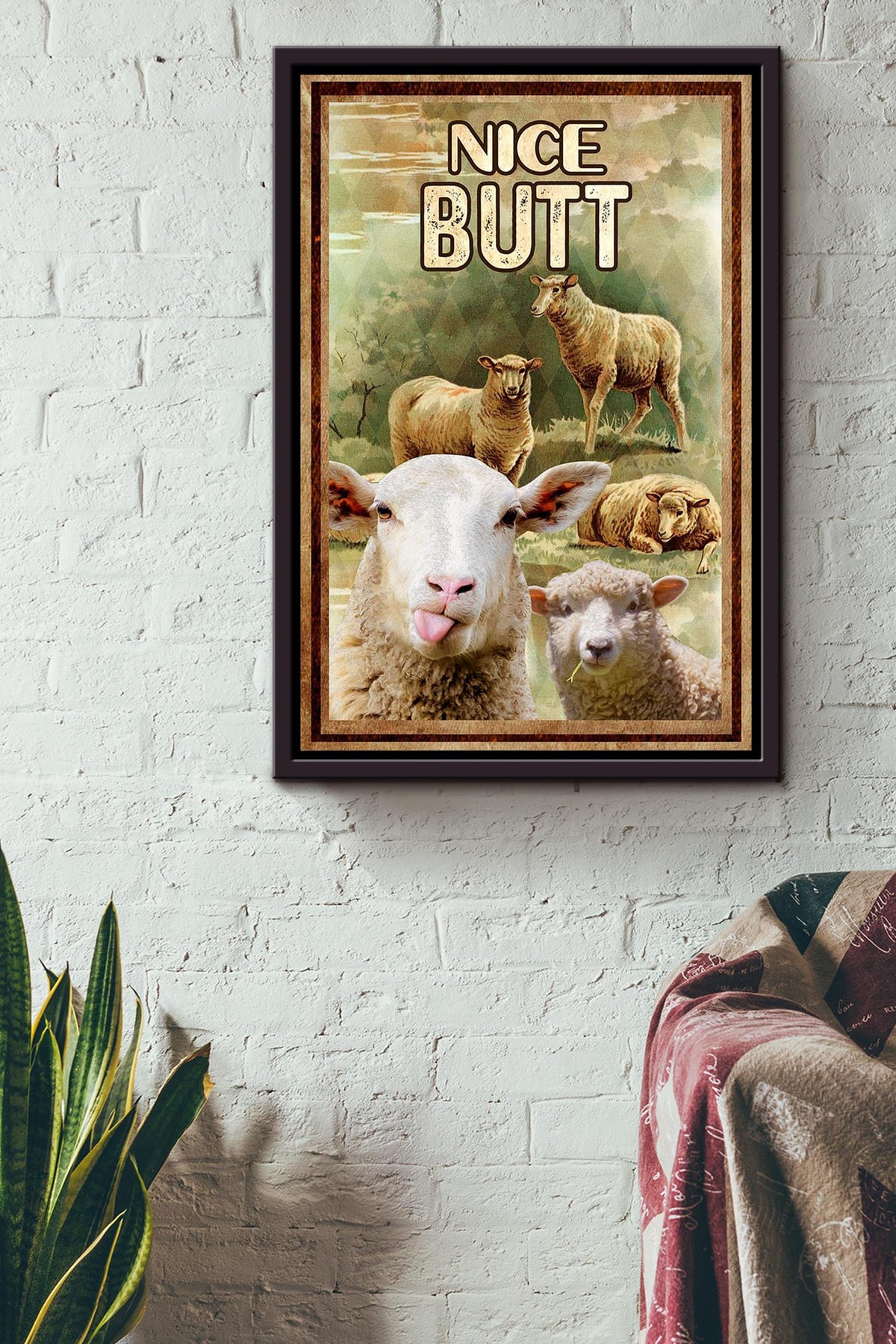 Funny Sheep Nice Bum Vintage Retro Gift For Farmer Framed Canvas