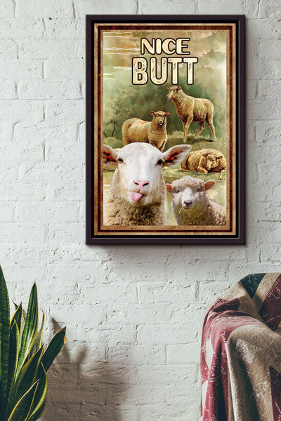 Funny Sheep Nice Bum Vintage Retro Gift For Farmer Framed Canvas
