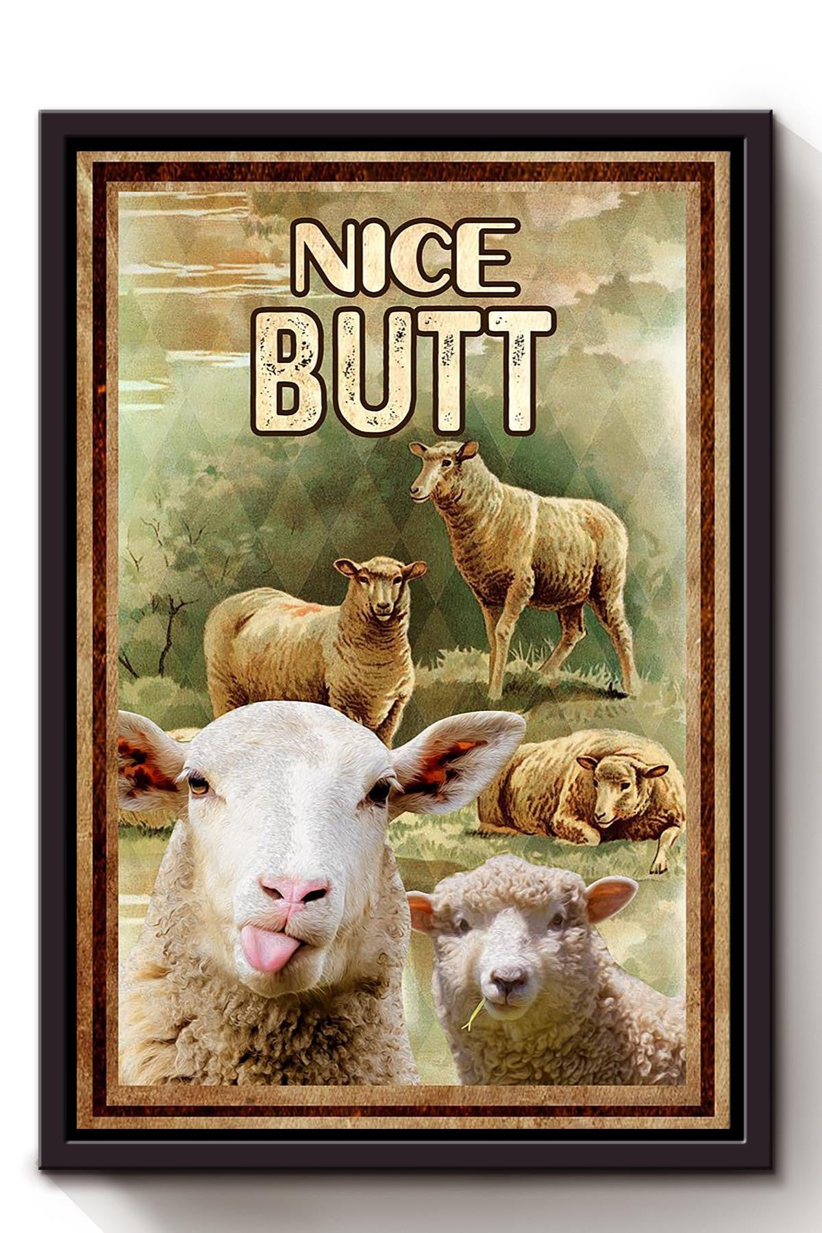 Funny Sheep Nice Bum Vintage Retro Gift For Farmer Framed Canvas