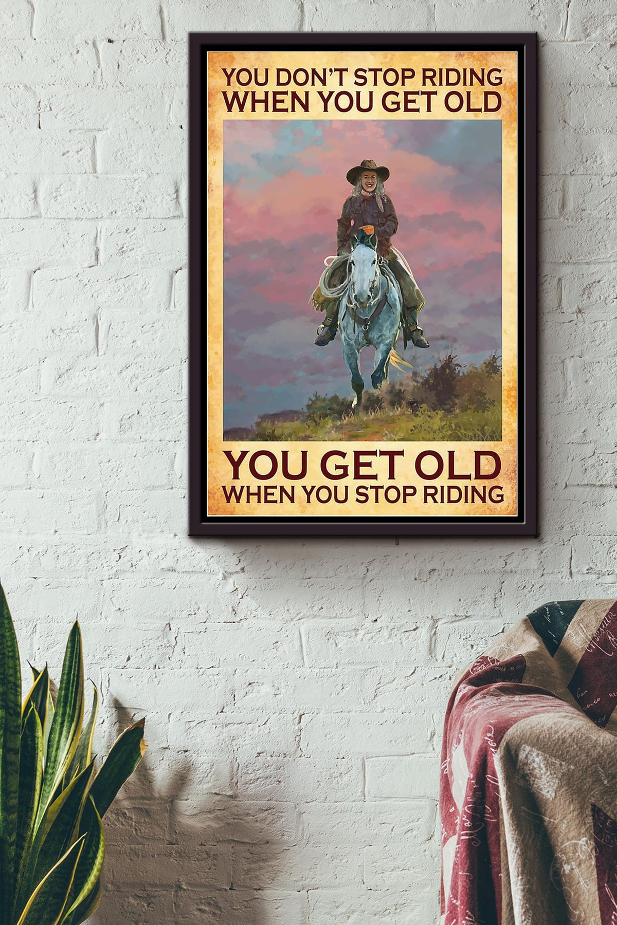 Cowgirl You Dont Stop Riding When Get Old Running Horse Wall Art Gift For Horse Lover Horseback Rider Cowboy Framed Canvas Framed Prints, Canvas