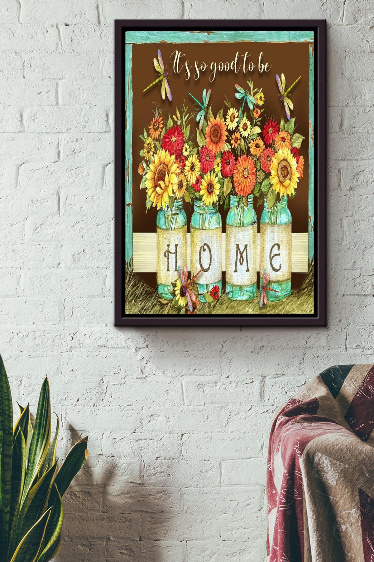 It's So Good To Be Home Floral Wall Art Gift For Florist Flower Shop Farmhouse Decor Housewarming Framed Canvas Framed Prints, Canvas