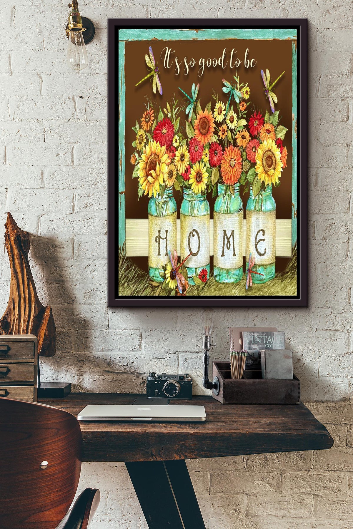 It's So Good To Be Home Floral Wall Art Gift For Florist Flower Shop Farmhouse Decor Housewarming Framed Canvas Framed Prints, Canvas