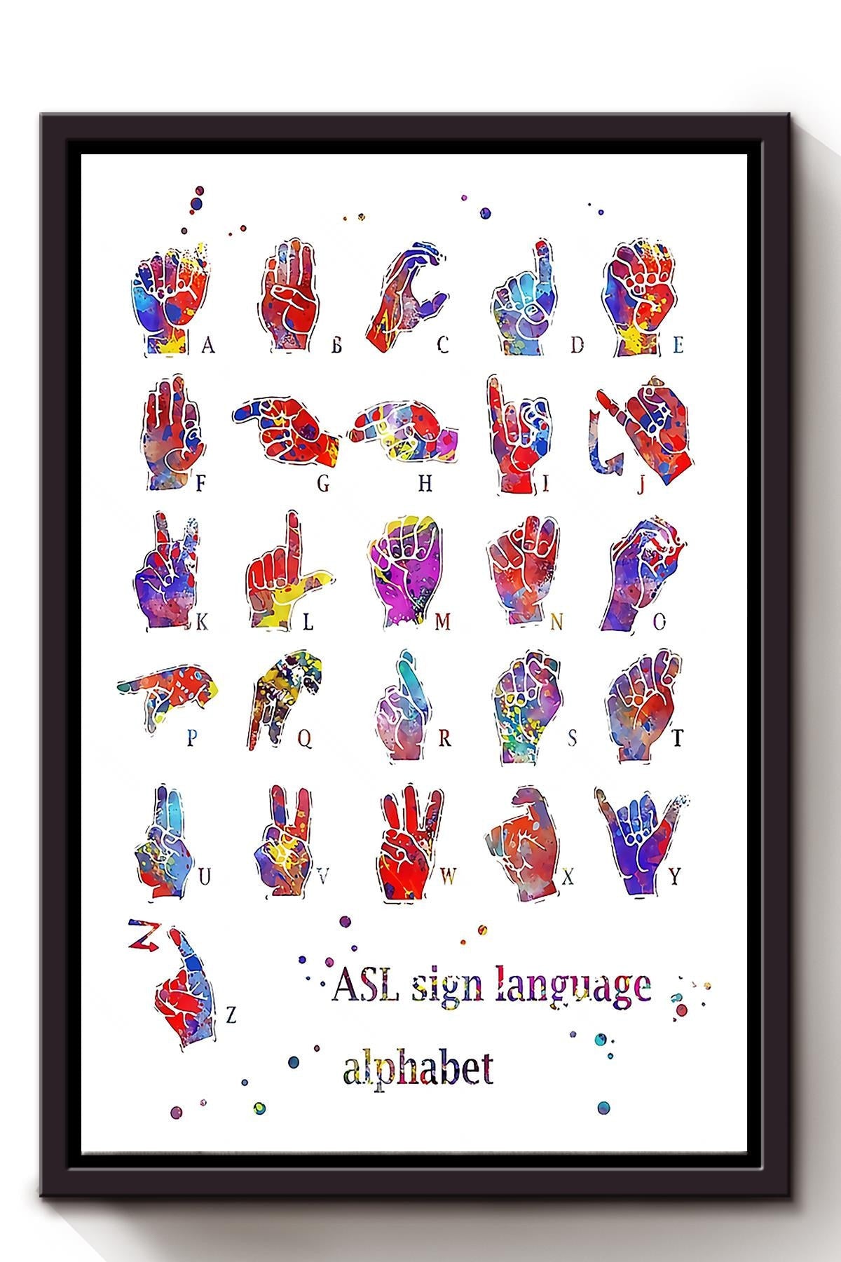 Als Sign Language Alphabet Wall Art Gift For Als Patient Framed Matte Canvas Framed Prints, Canvas