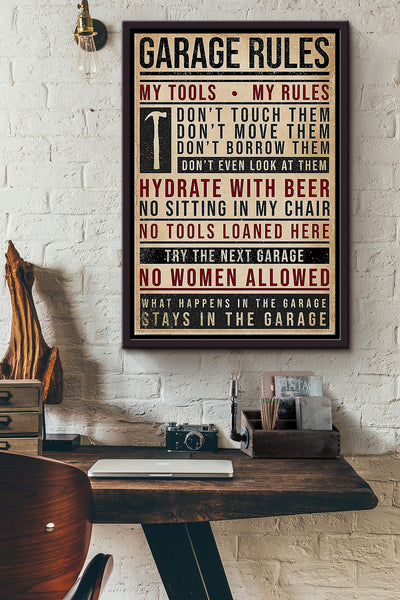 Garage Rules My Tools My Rules Carpenter Poster Framed Matte Canvas