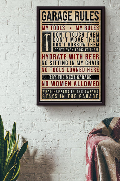 Garage Rules My Tools My Rules Carpenter Poster Framed Matte Canvas