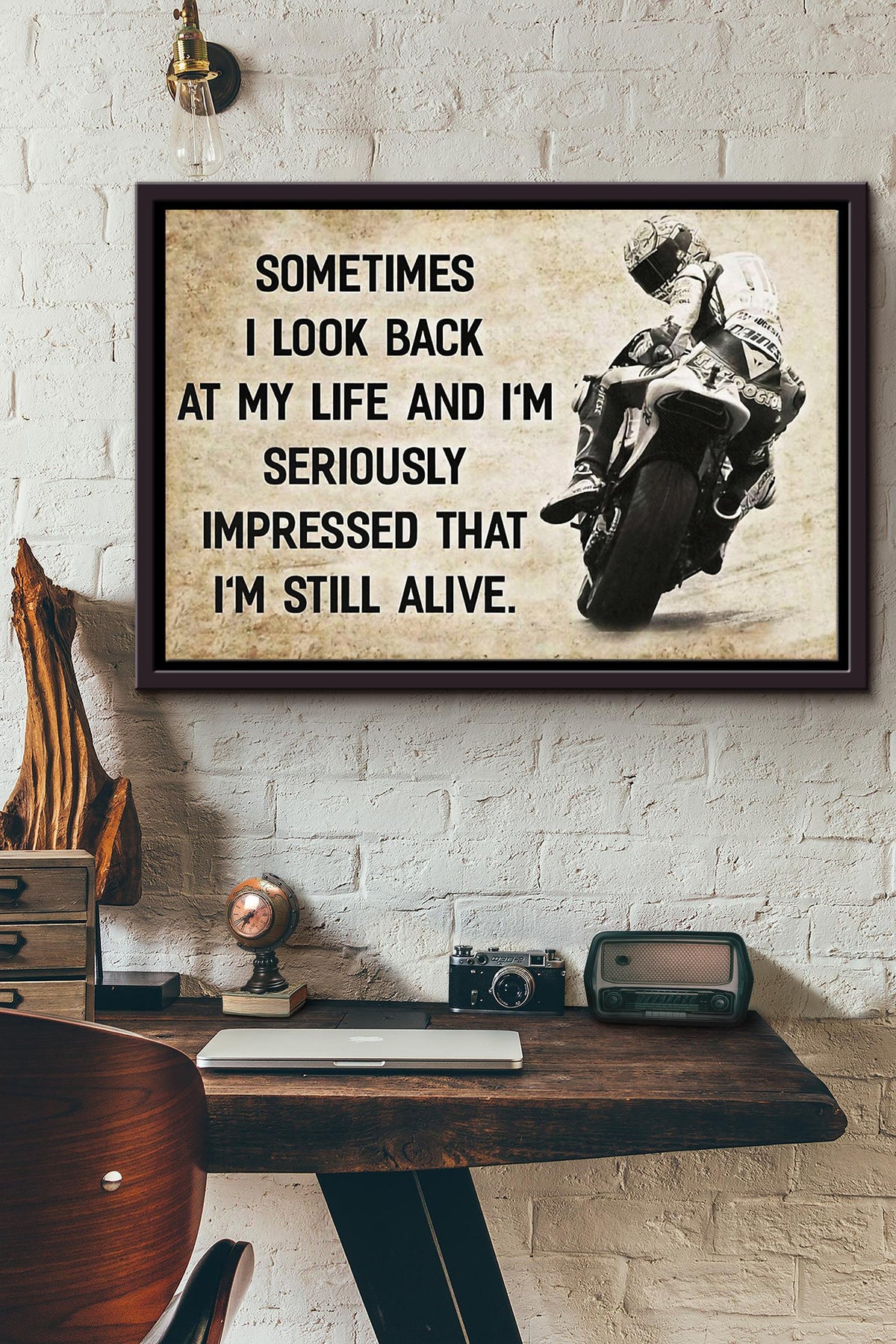 Motorcycle Racing Sometimes I Look Back At My Life Poster n Framed Matte Canvas