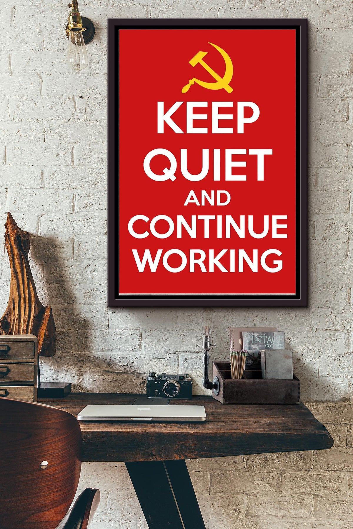 Keep Quiet And Continue Working Therapy Poster Framed Matte Canvas