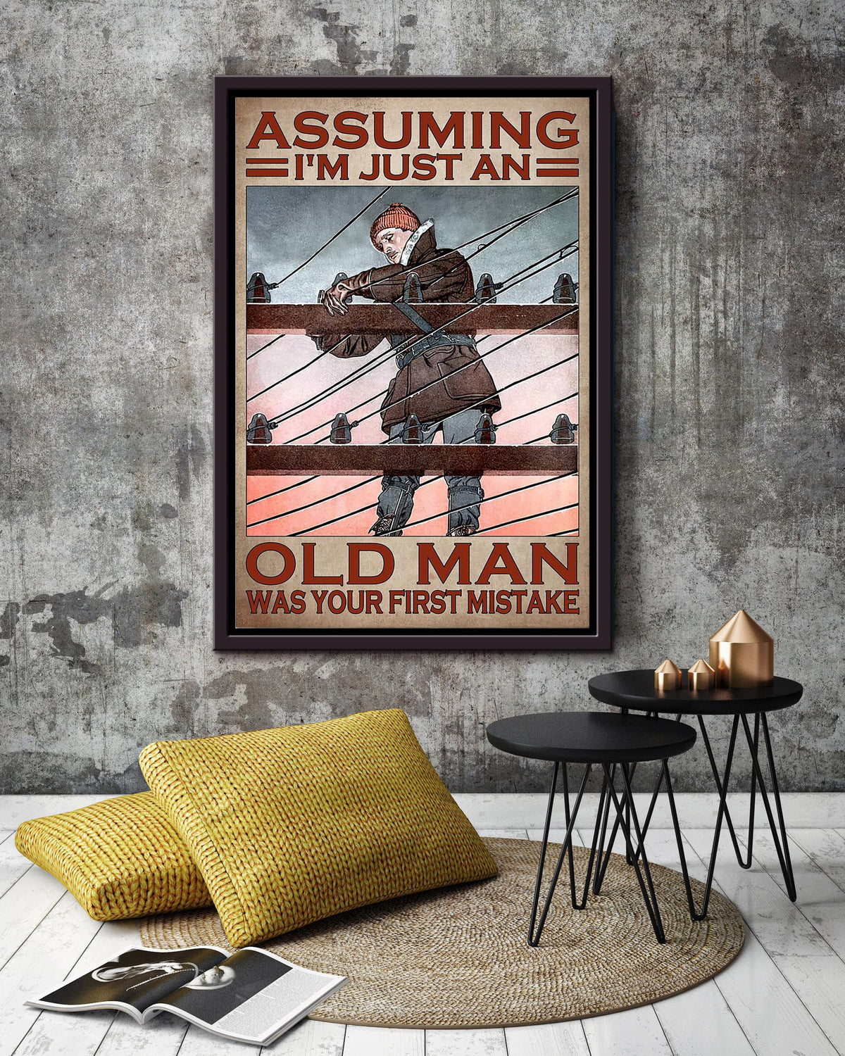 Assuming Old Lineman Funny Quote Gift For Grandfather Electrician Framed Canvas