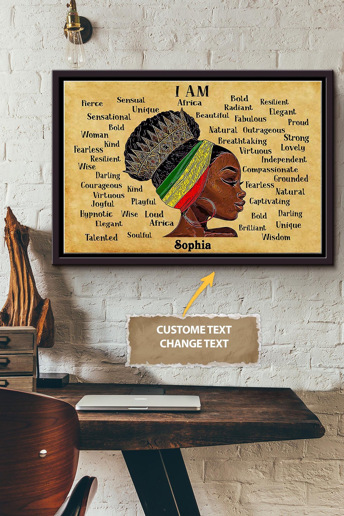 Afro Girl Personalized Poster - Women Wall Art - Gift For Black Woman African Woman Home Decor Framed Matte Canvas Framed Prints, Canvas