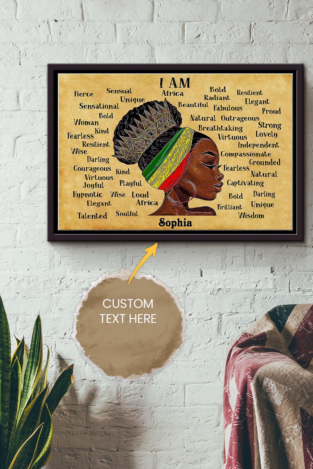Afro Girl Personalized Poster - Women Wall Art - Gift For Black Woman African Woman Home Decor Framed Matte Canvas Framed Prints, Canvas