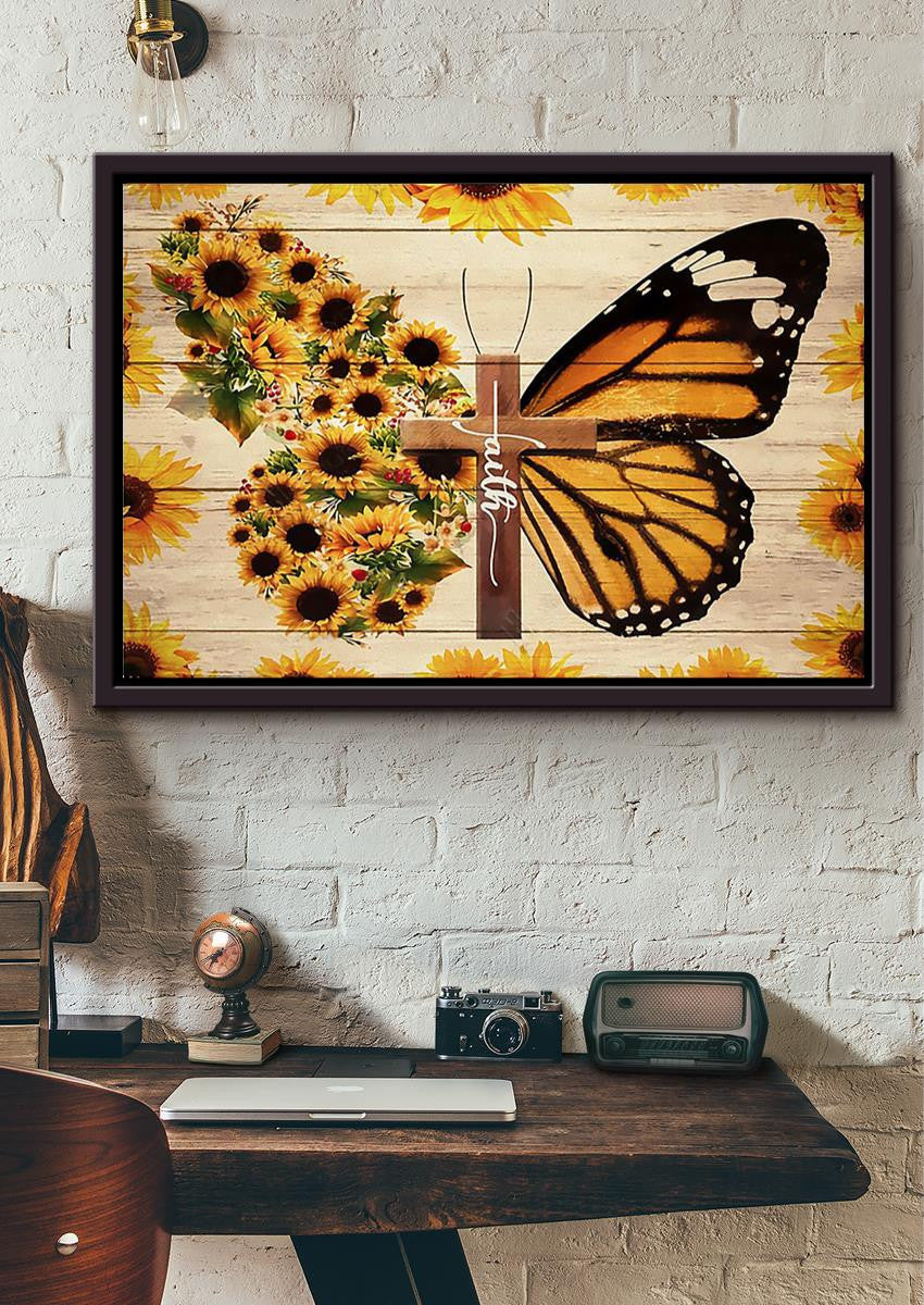 Faithful Sunflower Butterflies Drawing Gift For Memorial Day Christan Home Decor