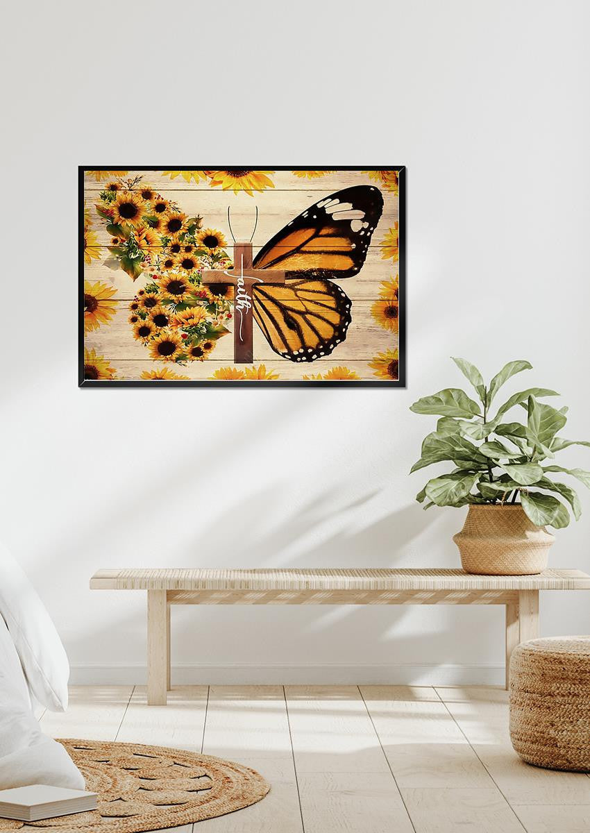 Faithful Sunflower Butterflies Drawing Gift For Memorial Day Christan Home Decor