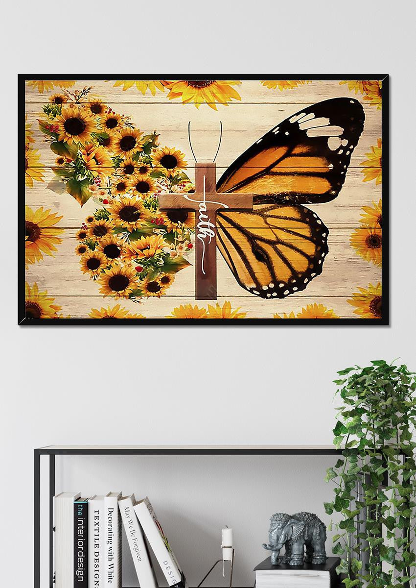 Faithful Sunflower Butterflies Drawing Gift For Memorial Day Christan Home Decor