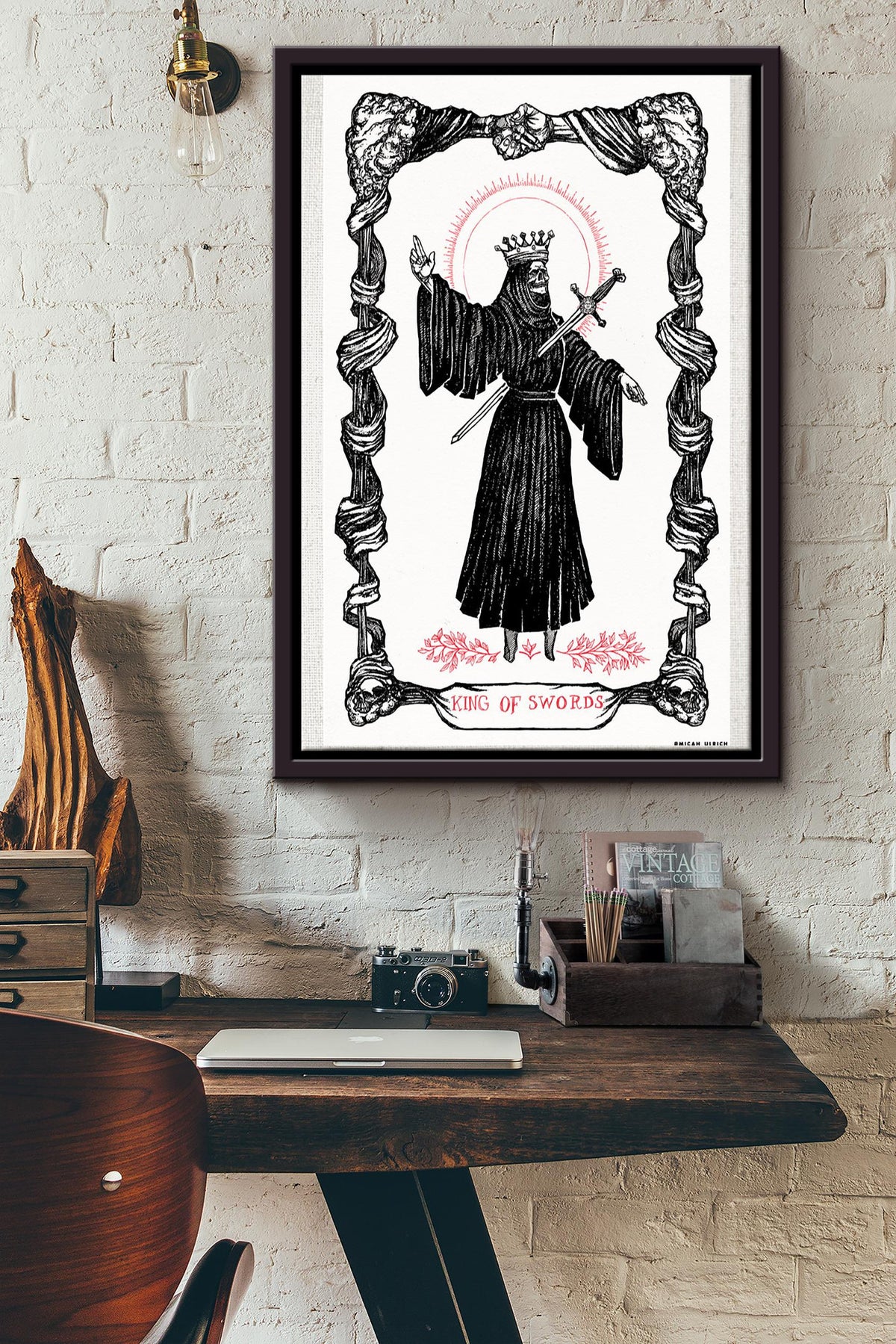 King Of Swords Tarot Scary Poster Framed Matte Canvas