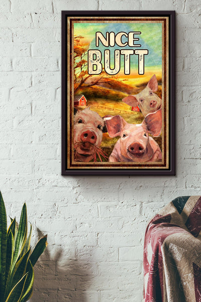 Funny Pigs Nice Bum Vintage Retro Gift For Farmer Framed Canvas