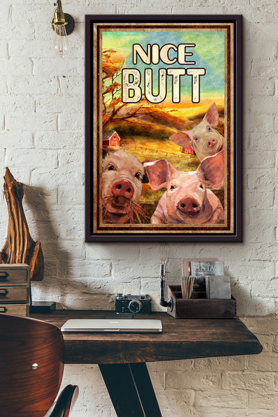 Funny Pigs Nice Bum Vintage Retro Gift For Farmer Framed Canvas