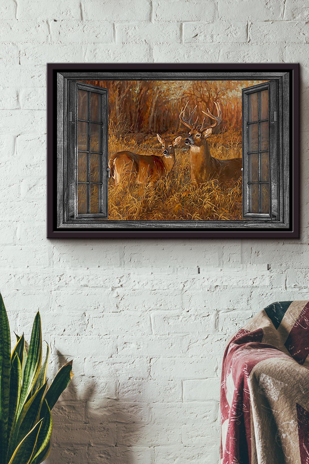 Wildlife Deer In The Forest Poster n Framed Matte Canvas