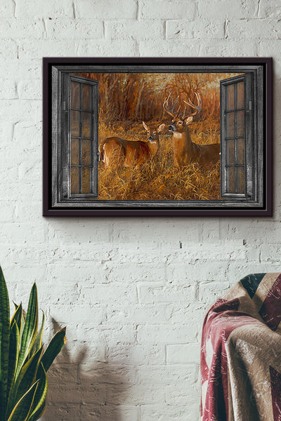 Wildlife Deer In The Forest Poster n Framed Matte Canvas