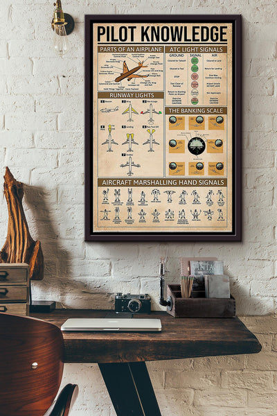 Pilot Knowledge Airplane Handouts Poster - Aviation Knowledge Wall Art - Gift For Flight Engineer Flight Attendants Pilot Control Tower Worker Framed Matte Canvas Framed Prints, Canvas