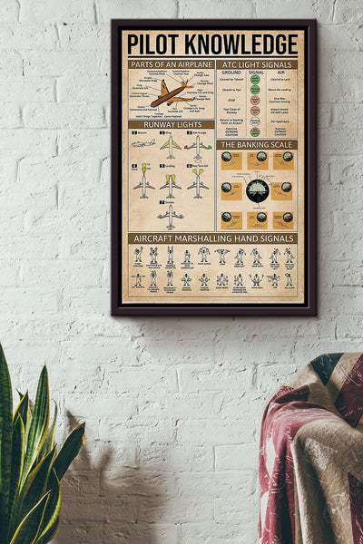 Pilot Knowledge Airplane Handouts Poster - Aviation Knowledge Wall Art - Gift For Flight Engineer Flight Attendants Pilot Control Tower Worker Framed Matte Canvas Framed Prints, Canvas