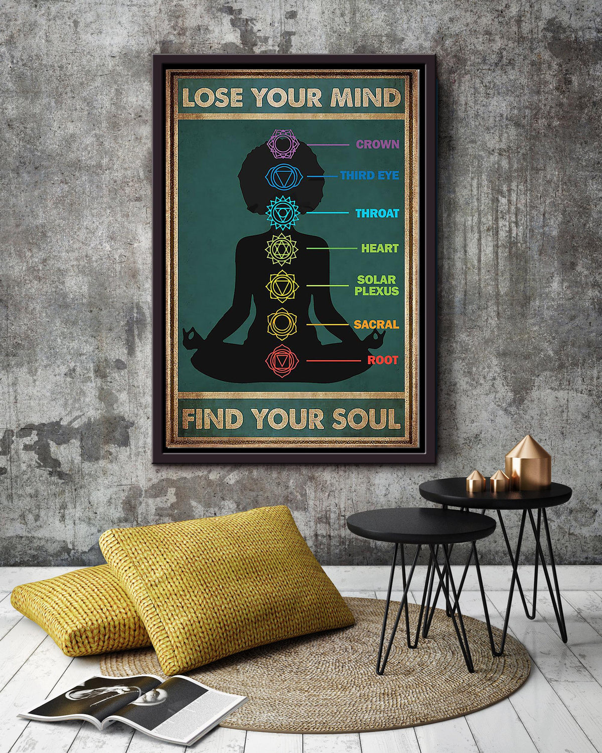 Yoga Black Woman Lose My Mind Find My Soul Wall Art For Yoga Lover Yoga Studio Decor Framed Matte Canvas Framed Prints, Canvas
