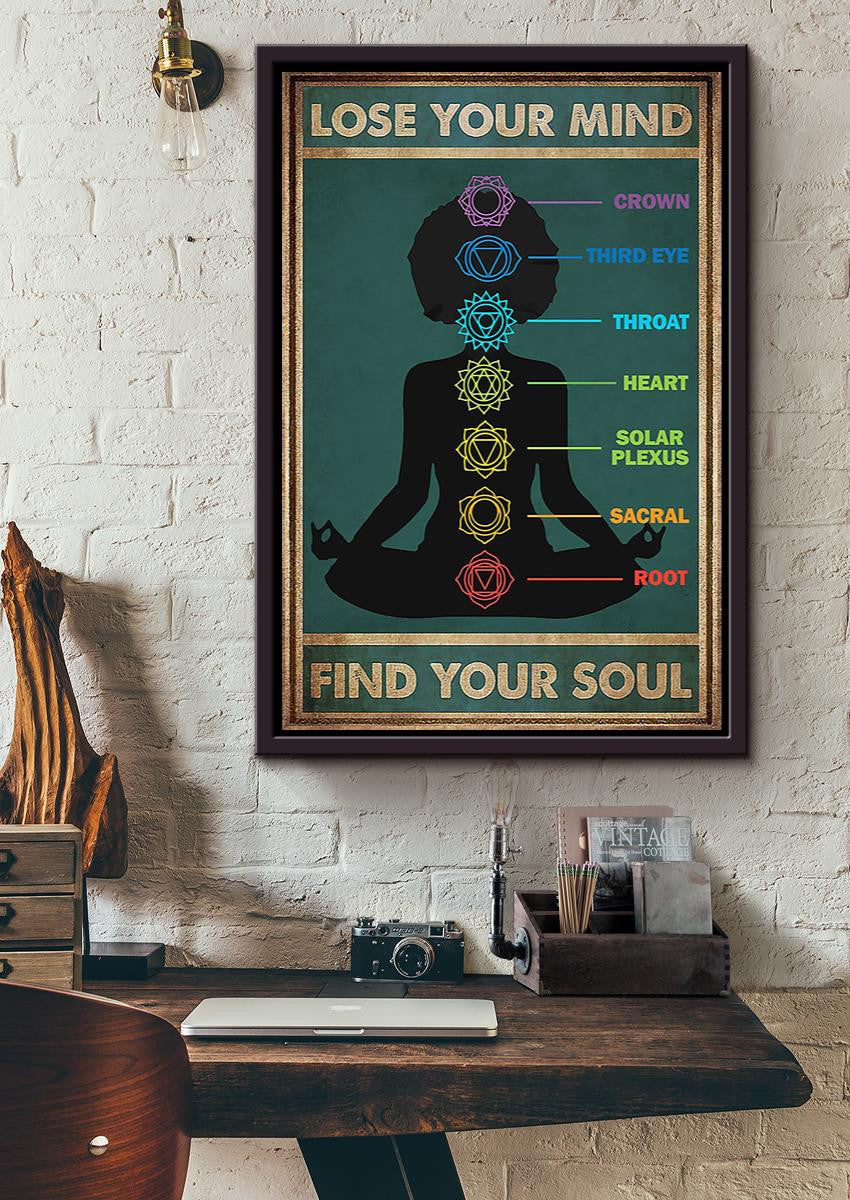 Yoga Black Woman Lose My Mind Find My Soul Wall Art For Yoga Lover Yoga Studio Decor Framed Matte Canvas Framed Prints, Canvas