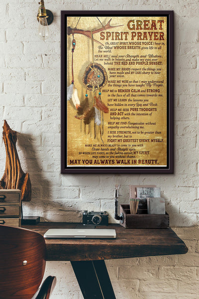 Native American Great Spirit Prayer Vintage Poster Framed Matte Canvas