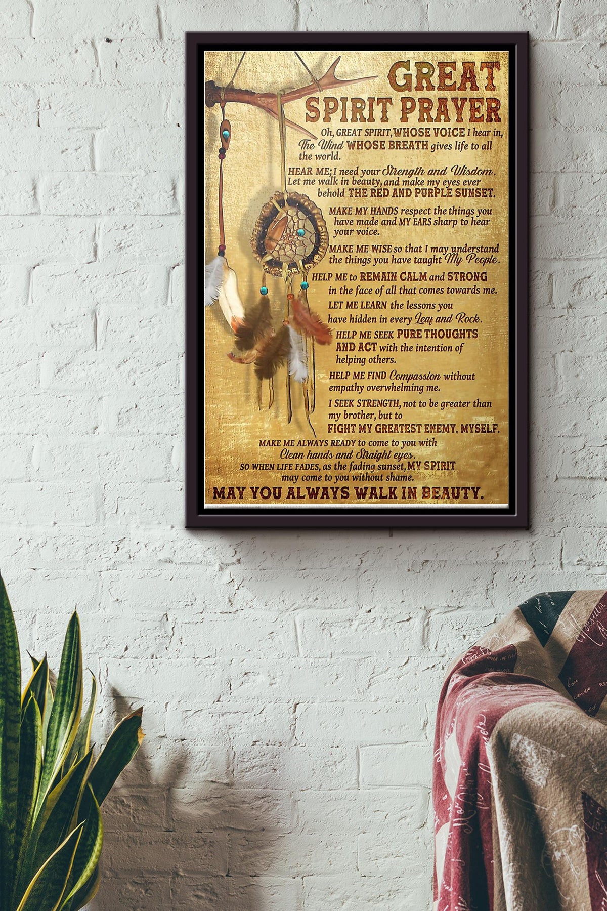 Native American Great Spirit Prayer Vintage Poster Framed Matte Canvas