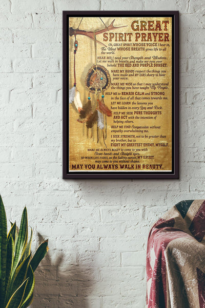 Native American Great Spirit Prayer Vintage Poster Framed Matte Canvas