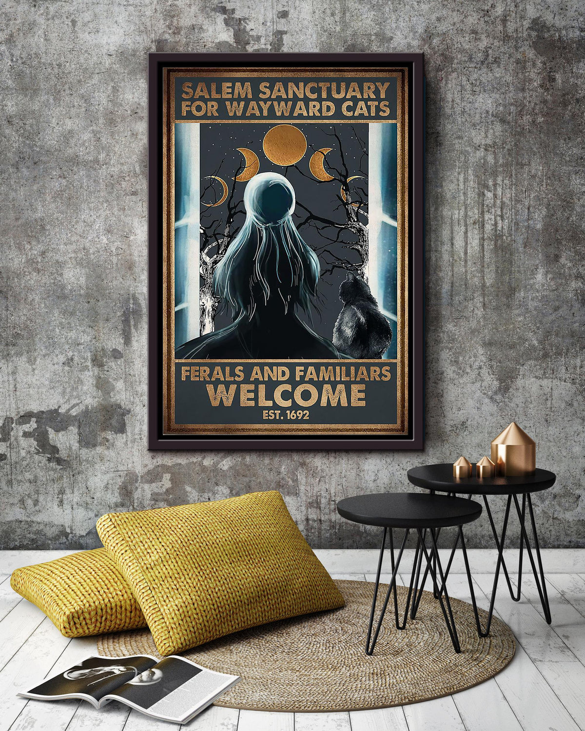 Salem Sanctuary For Waywrd Cats Halloween Wall Decor Gift For Pumpkin Carving Ideas Halloween Decorations Witch Lover Framed Canvas